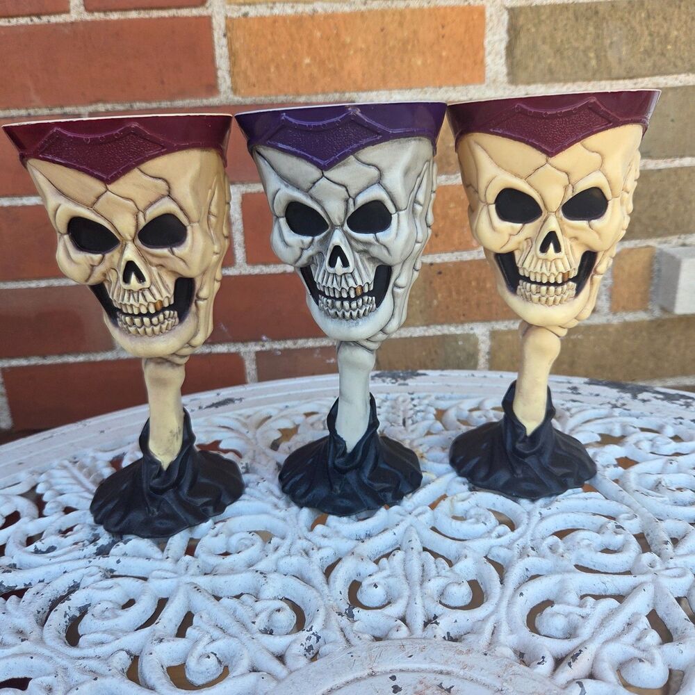 Vintage Easter Unlimited Skull Goblets Set of 3 Halloween Skeleton Cups